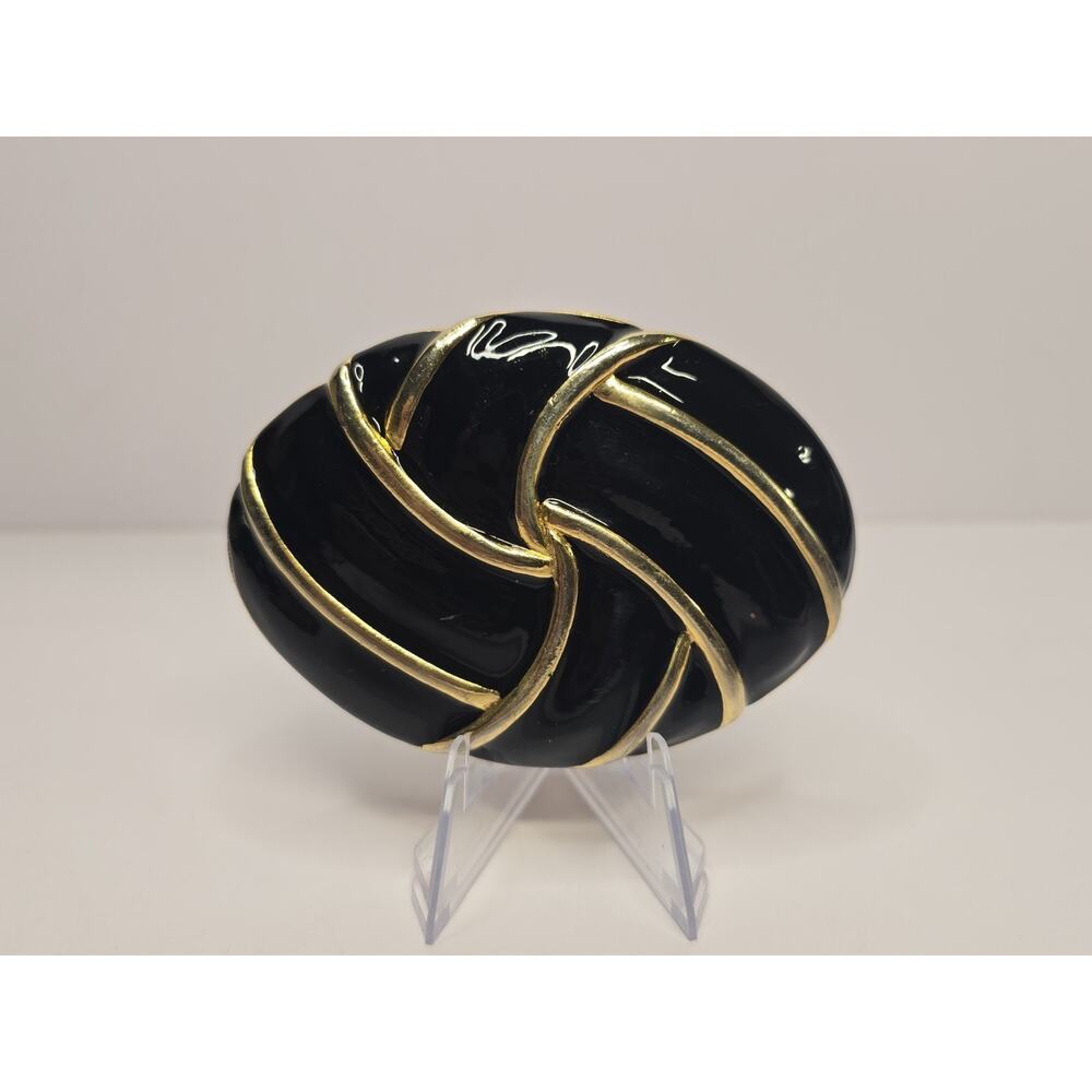 Vintage 80s DAY LOR USA Black Gold Enameled Belt Buckle